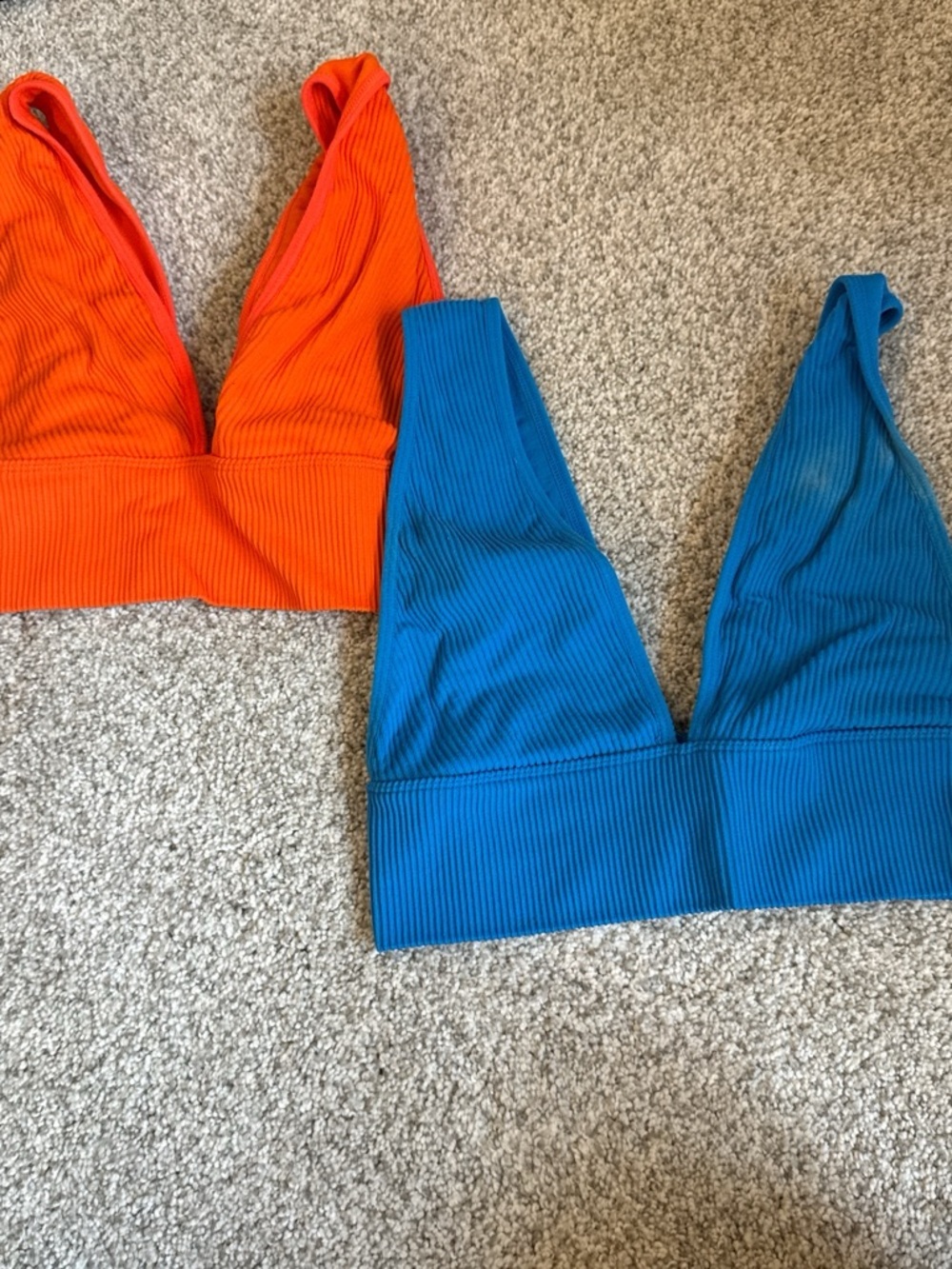 Ribbed V-Neck Swim Top - Orange and Blue